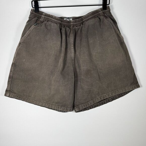 Malibu Shirts Mens Large Shorts Brown Aloha Elastic Waist Drawstring Hawaiian - Picture 1 of 11